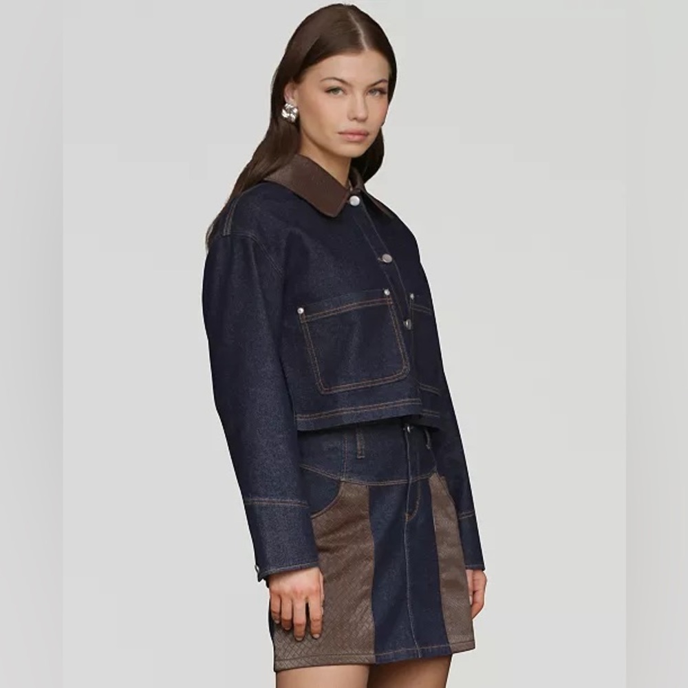 Avec Les Filles Faux-Collar Crop Trucker Jacket - Picture 3 of 8